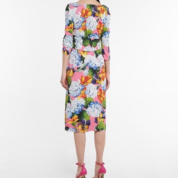 Hydrangea Print Long Sleeve Cady Midi Dress DOLCE&GABBANA - Picture 5 of 15